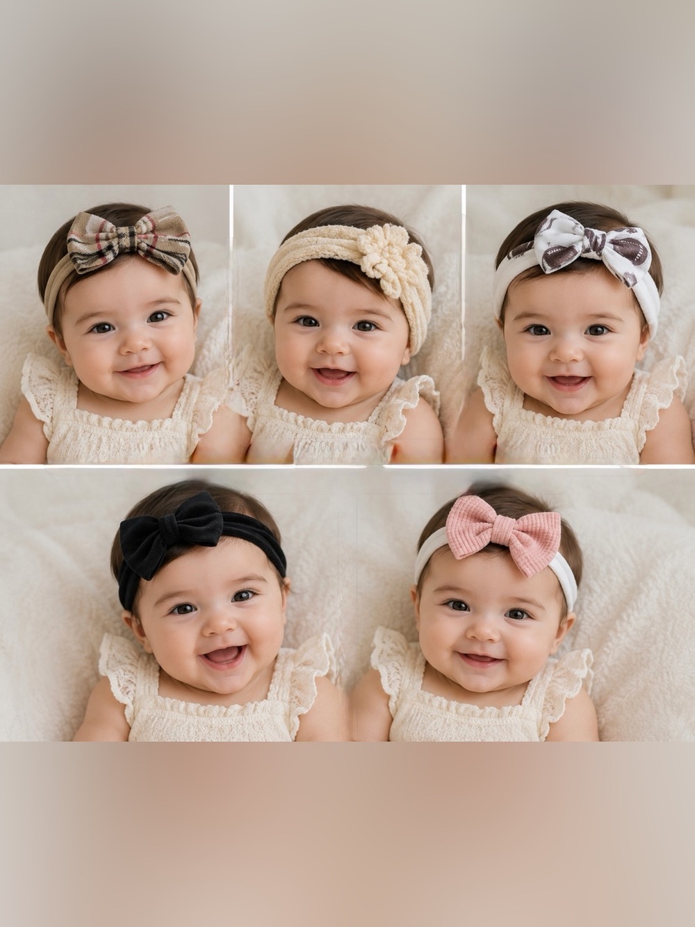 Baby Girl Headband Bundle – Neutral Bows, Soft Stretch, Infant/Toddler